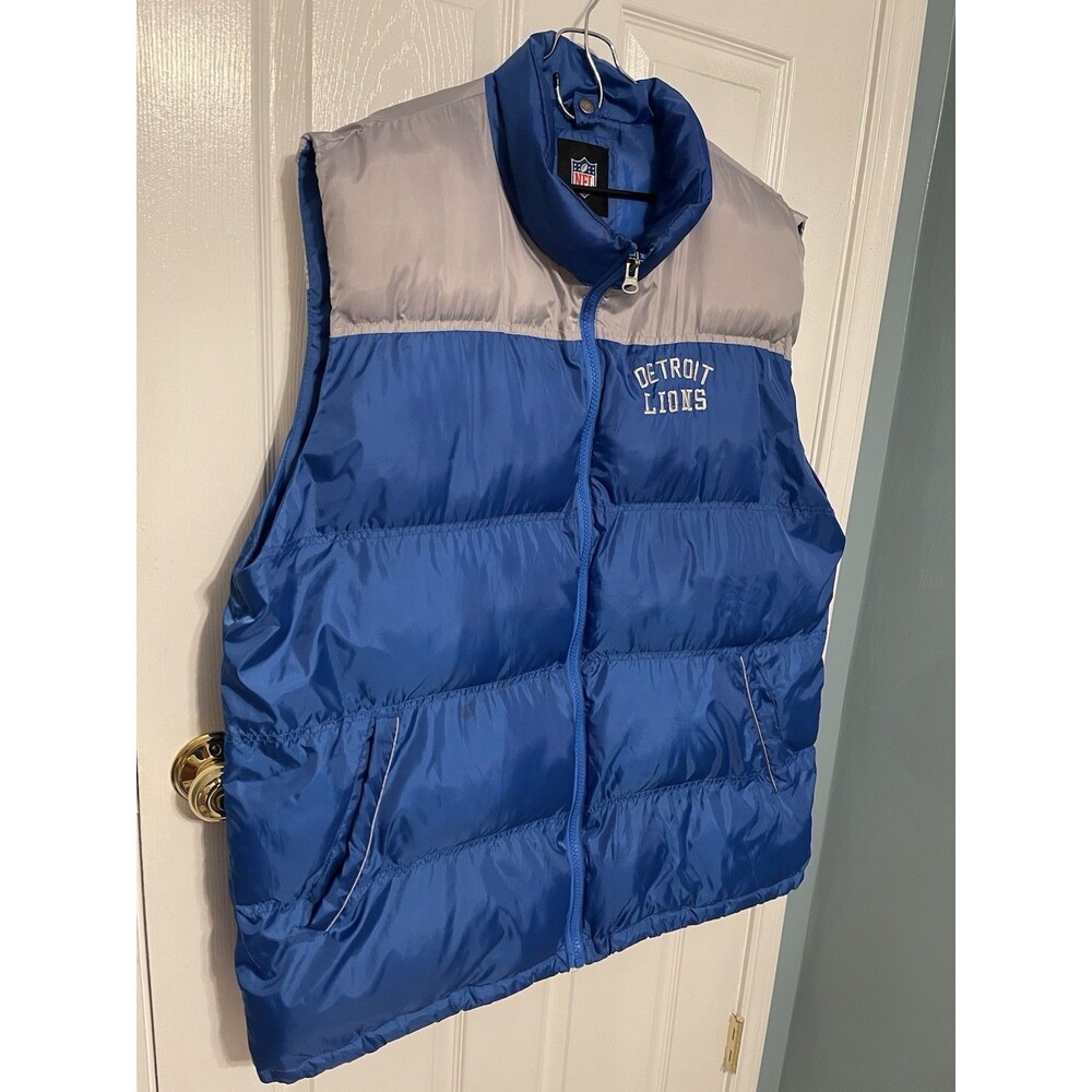 Detroit Lions 1990s Starter Puffer Jacket Blue/Silver NFL Pro Ships Fast 2X HB